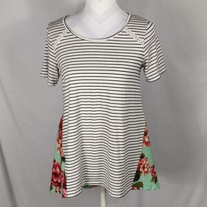 Grace & Emma Striped Floral Drop Back Tee
